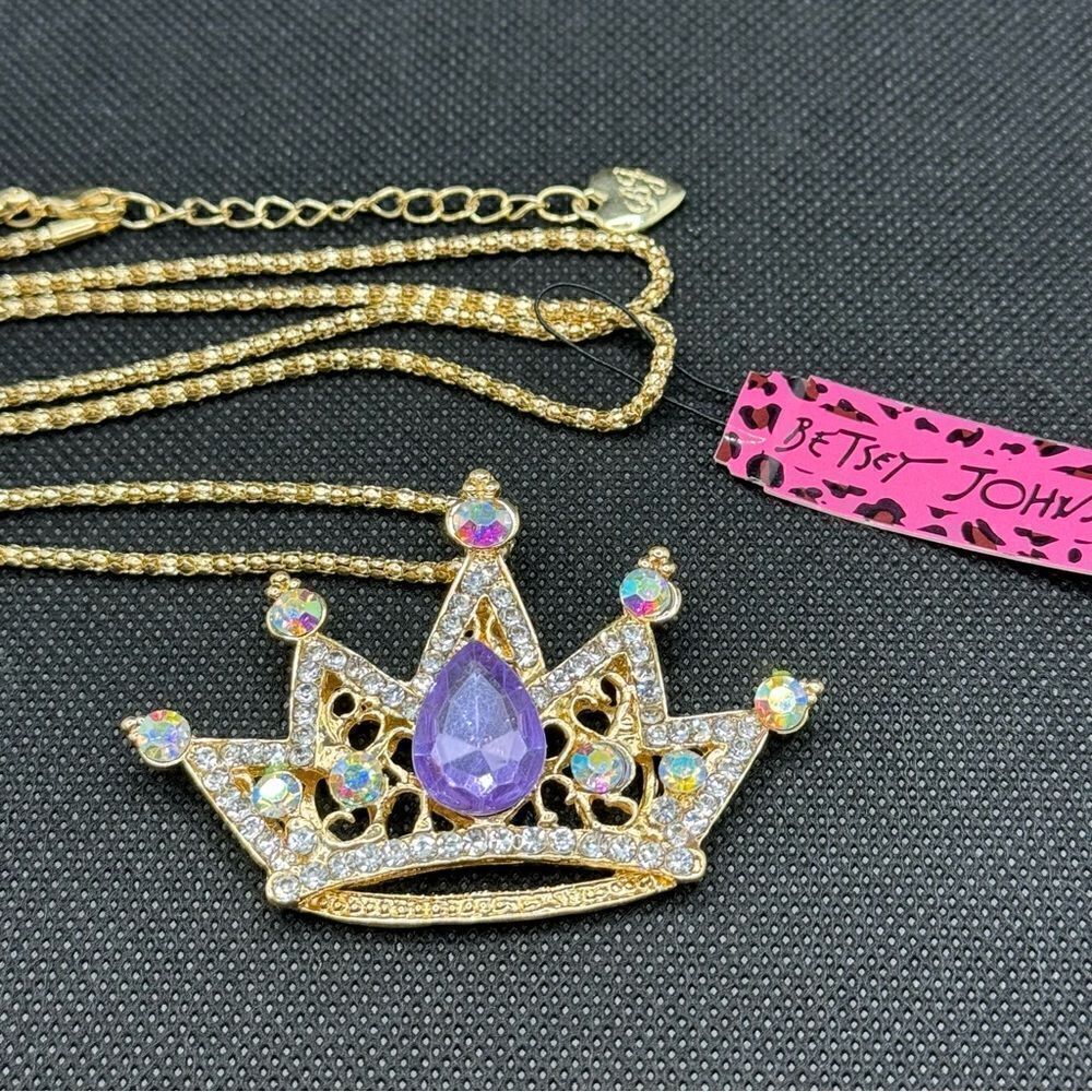 NECKLACE! Betsey Johnson Purple Queen Crown w/ Gemstones BNWT - Picture 2 of 7